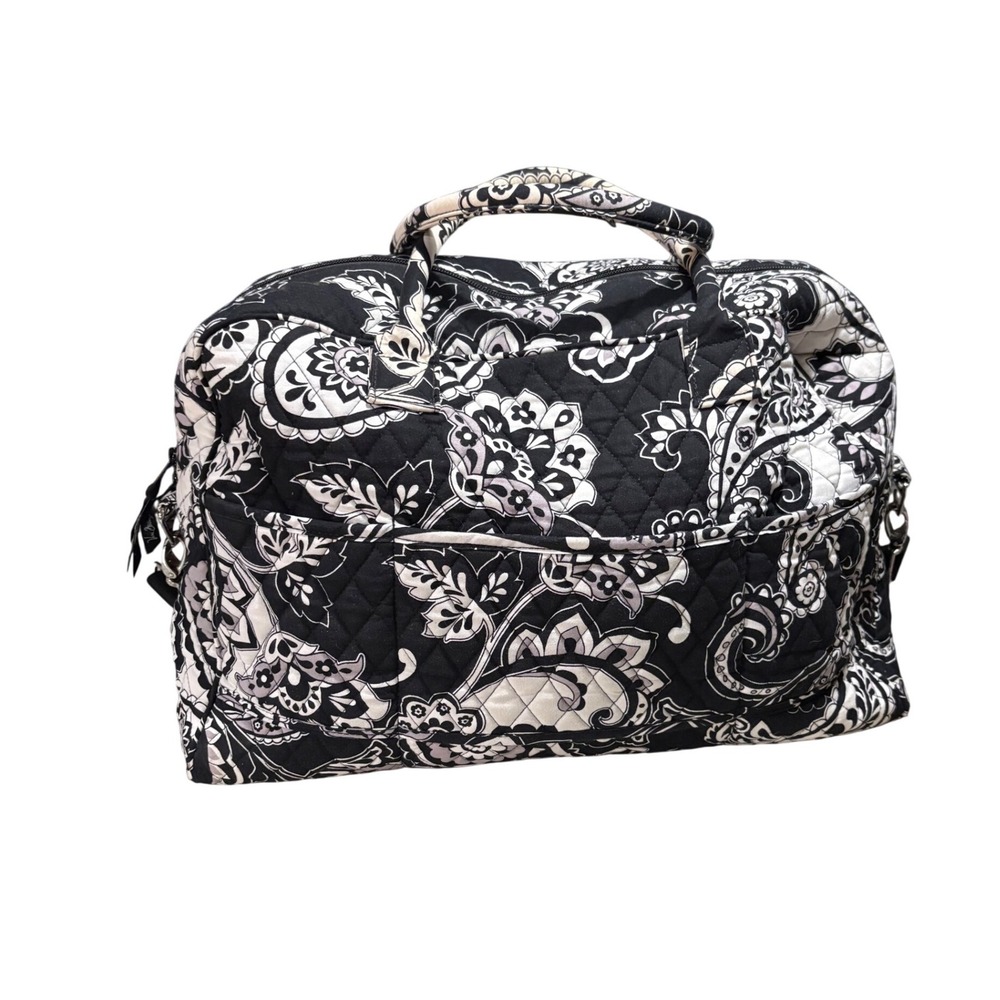 Vera Bradley Weekender Bag Large Black White Paisley Quilted Travel Duffel - Picture 2 of 6